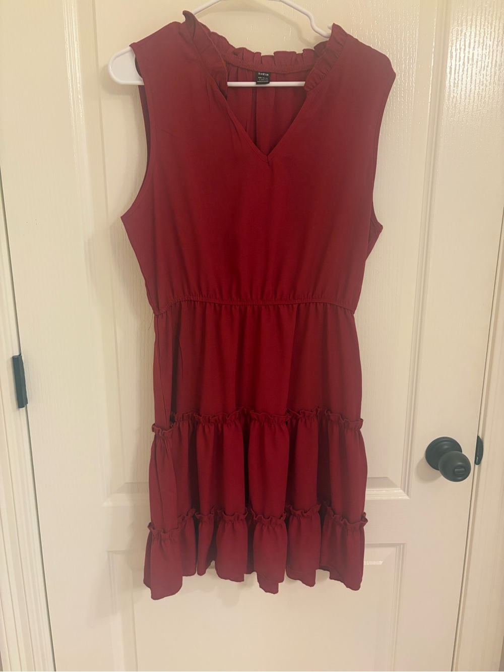 Sleeveless Ruffle Tiered Dress in Deep Wine Red